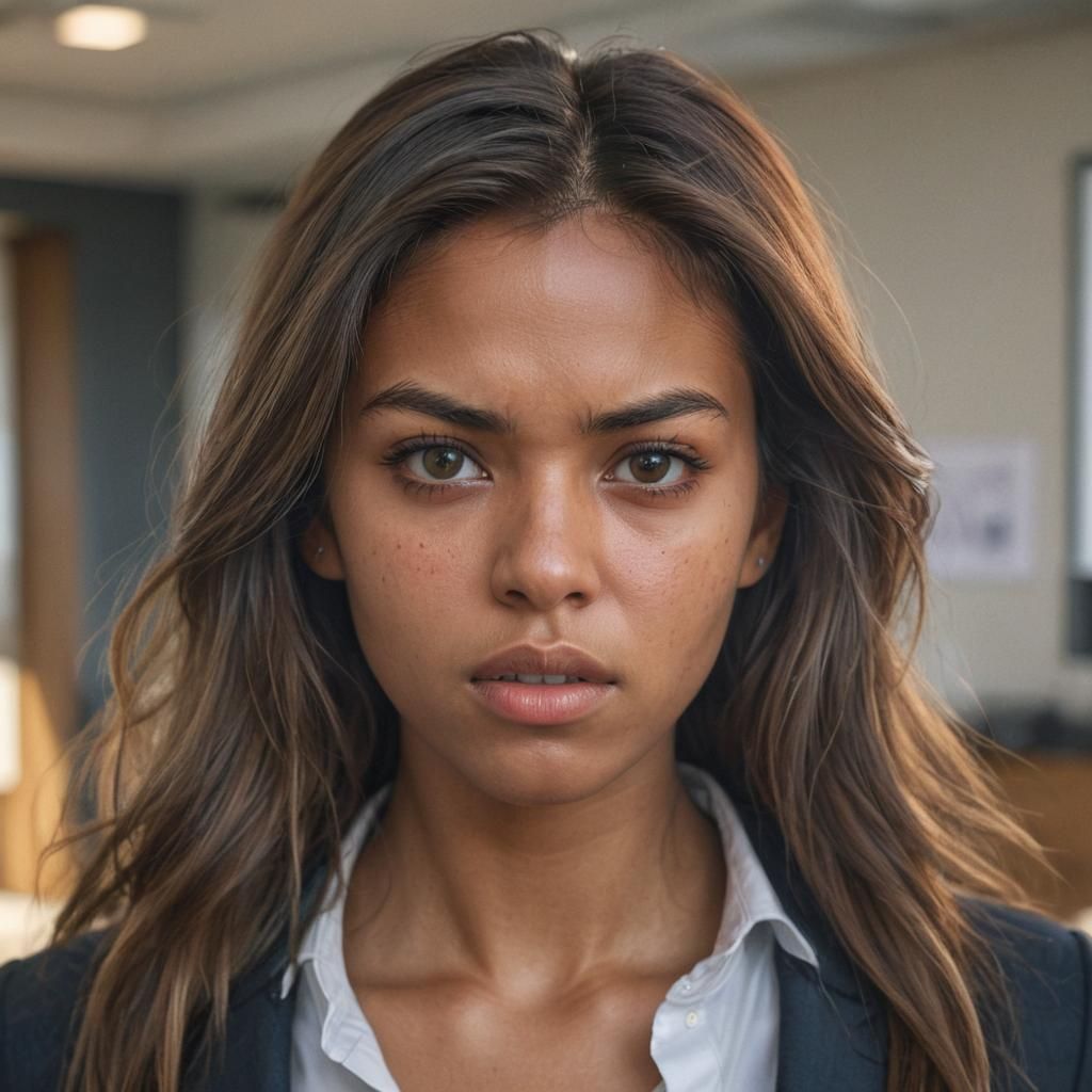 Angry Young Woman Portrait in Hyperrealistic Style