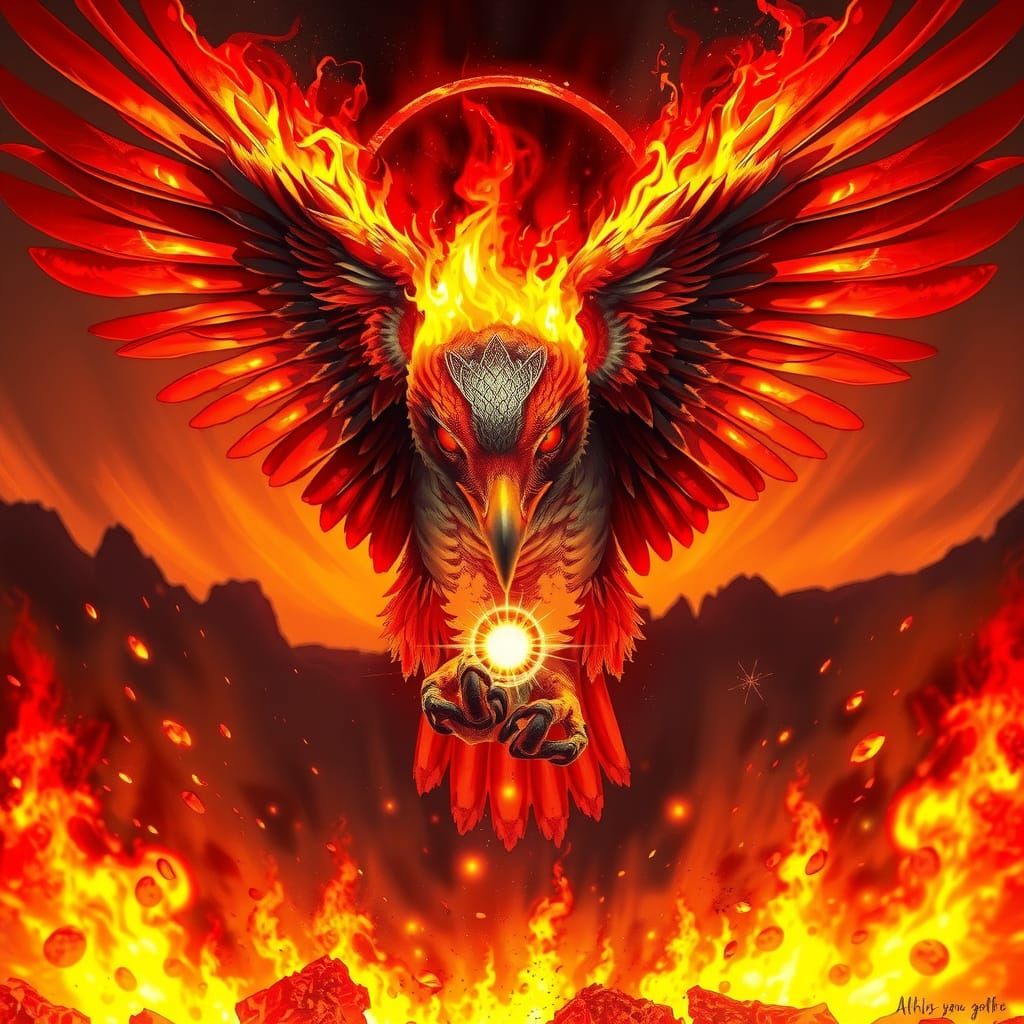 Futuristic Falcon Forges Metal in Fiery Inferno