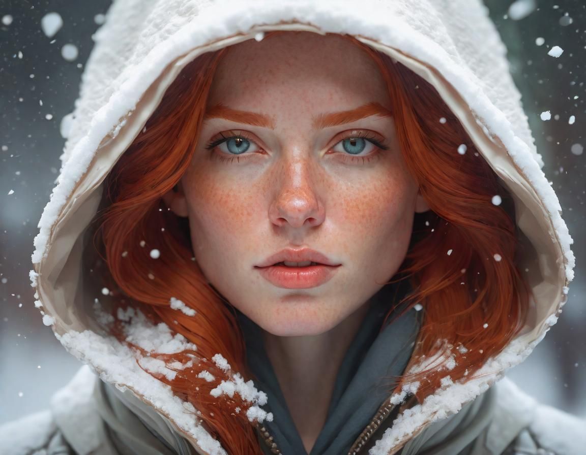 Snowy Redhead Portrait in Detailed Digital Art