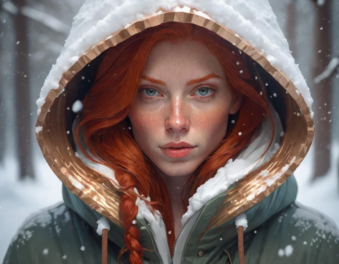 Snowy Redhead Portrait in Hyperdetailed Style