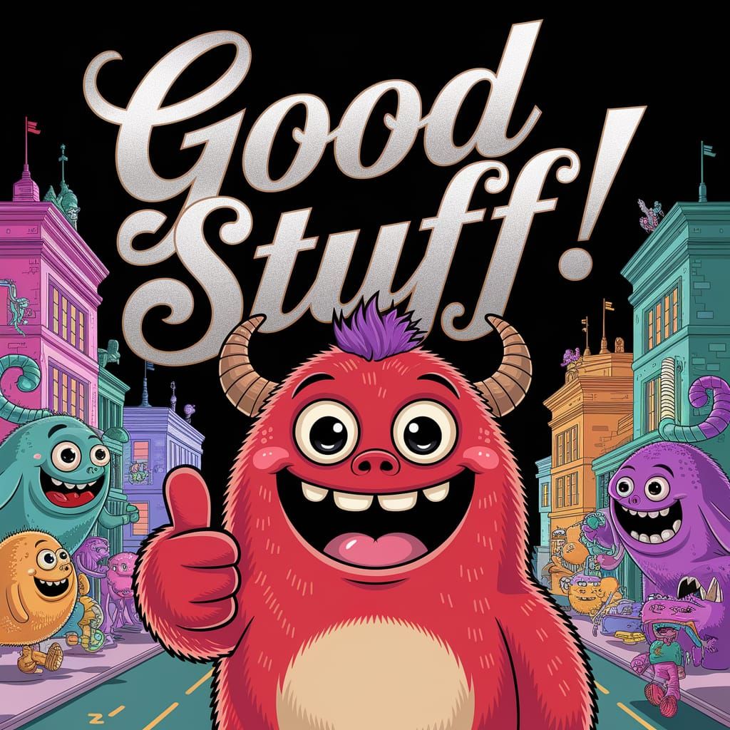 Vibrant Monster Gives Thumbs-Up in Happy City