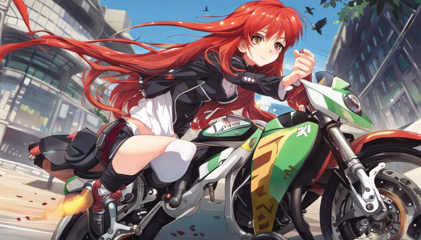 Anime Girl with Superbike in Manga Style