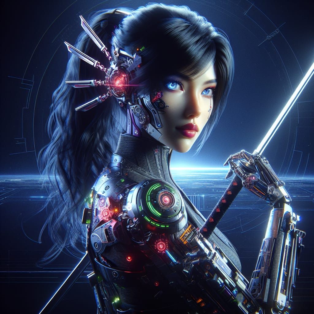 Cybernetic Warrior Concept Art with Futuristic Sword