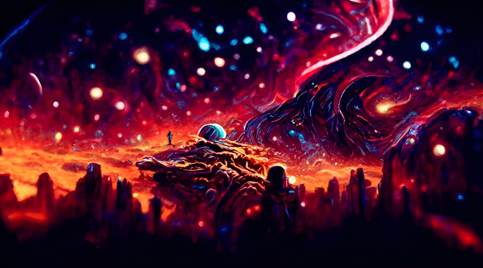 Colorful Cosmic Landscape in Dreamlike Expressionism
