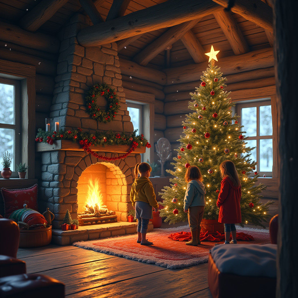 Cozy Cabin Interior with Christmas Tree in Unreal Engine 5