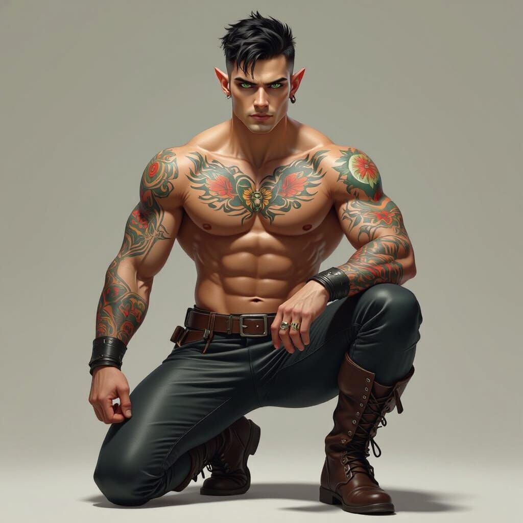 Tattooed Half-Elf Male in Stylized Fantasy Art