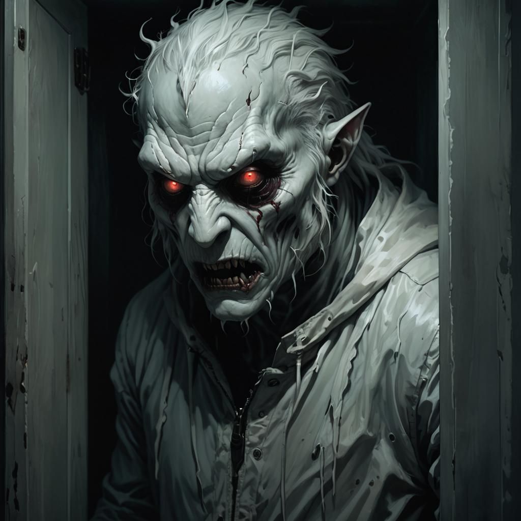 Creepy White Monster in Closet: Horror Style