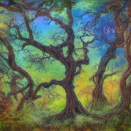 Mystical Oak Tree in Enchanted Forest