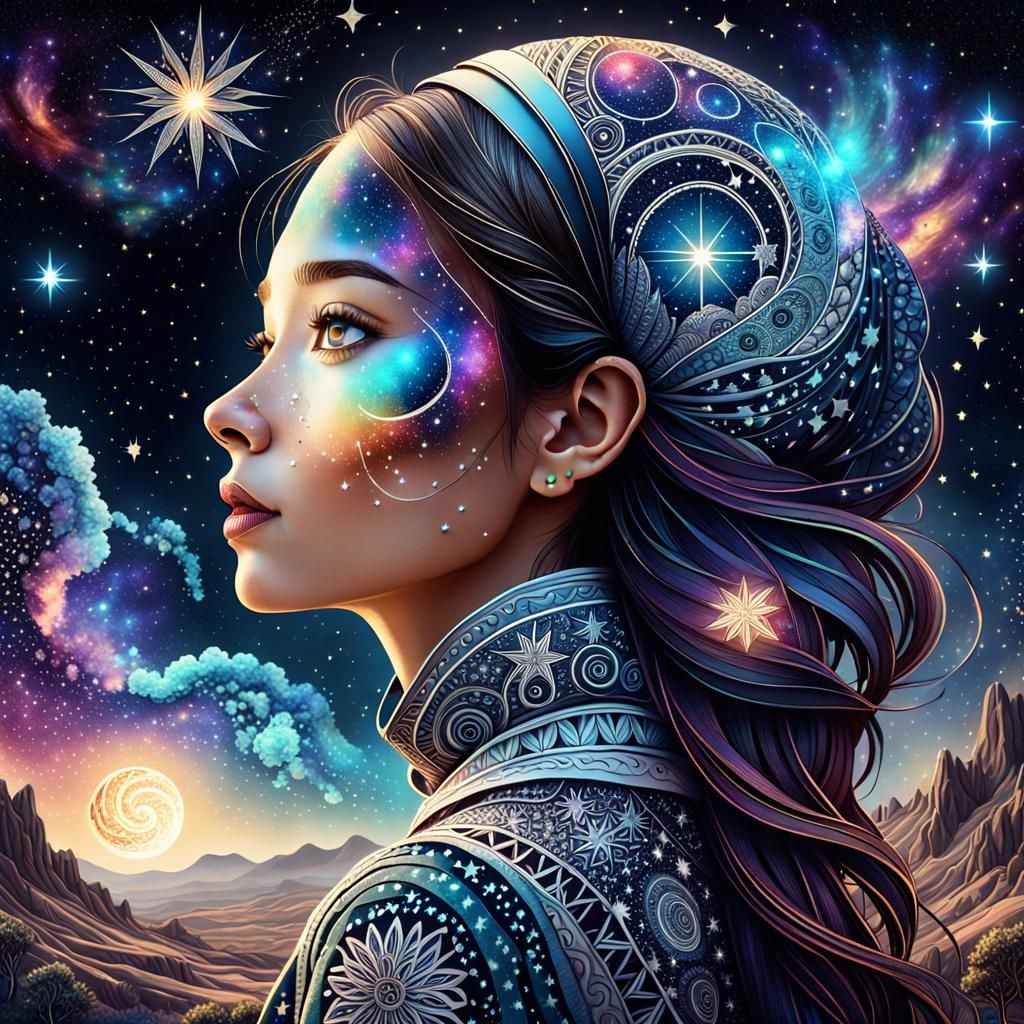 Intricate Zentangle Galaxy with Luminescent Stars