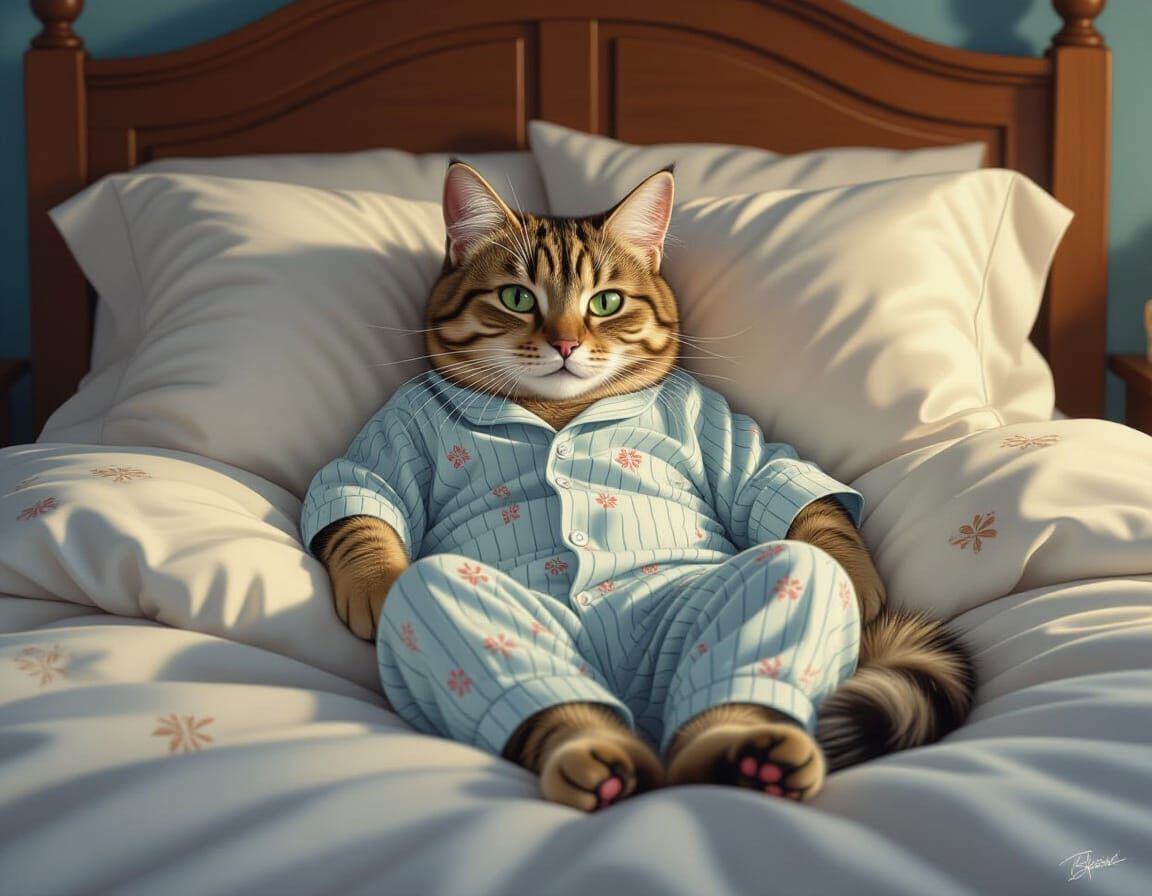 Cute Cat in Pajamas Lounging on Lazy Friday