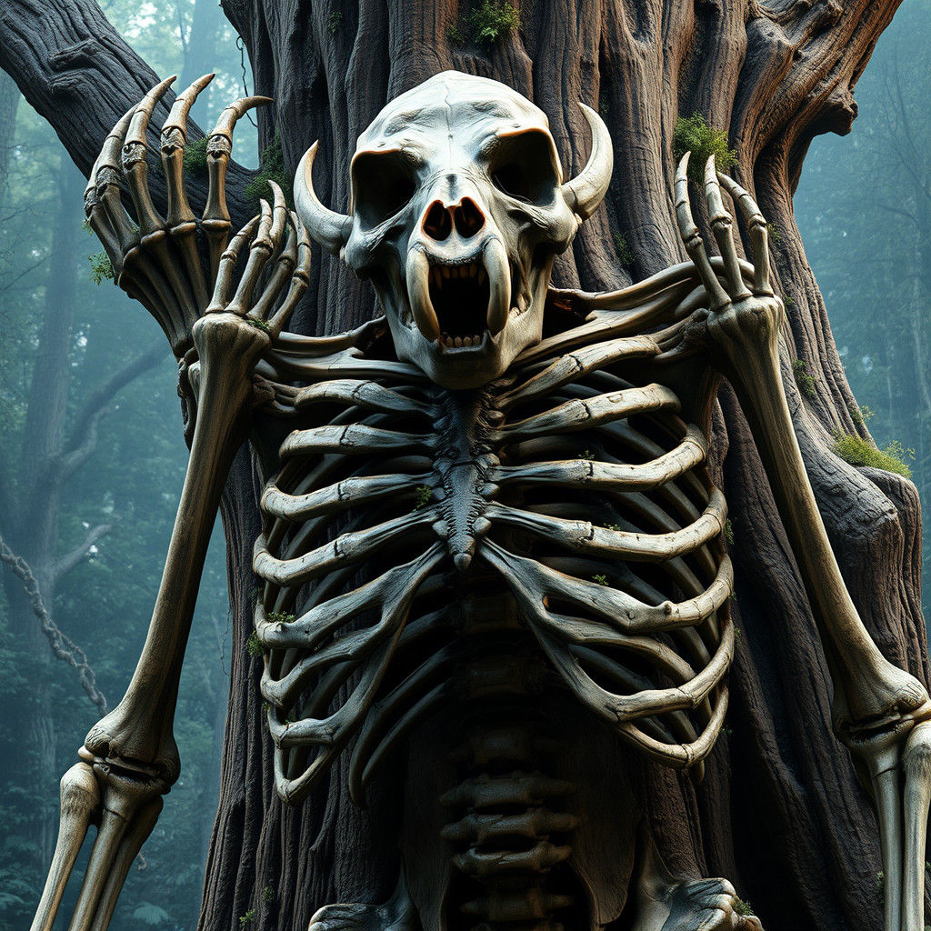 Gorilla Skeleton with Boar Skull in Dark Fantasy Style