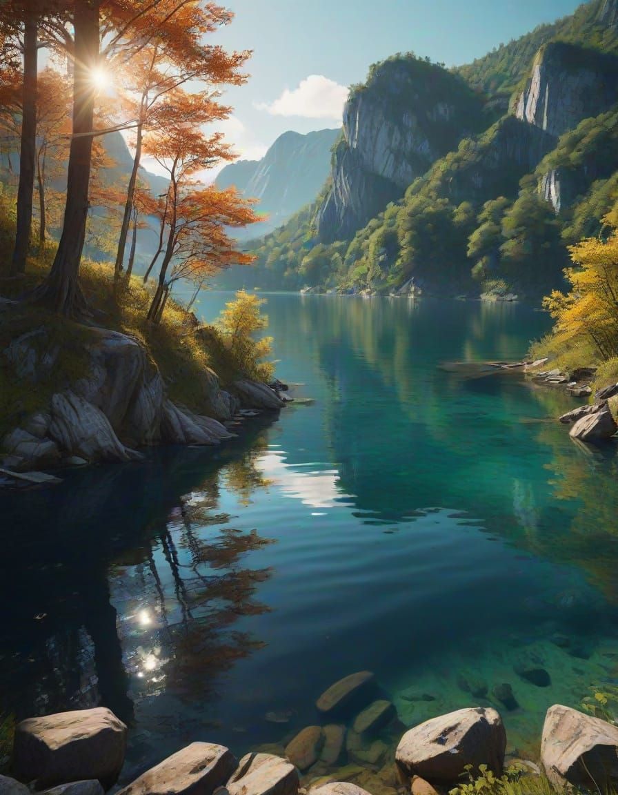 Italian Abstract Painting of Serene Plitvice Lakes