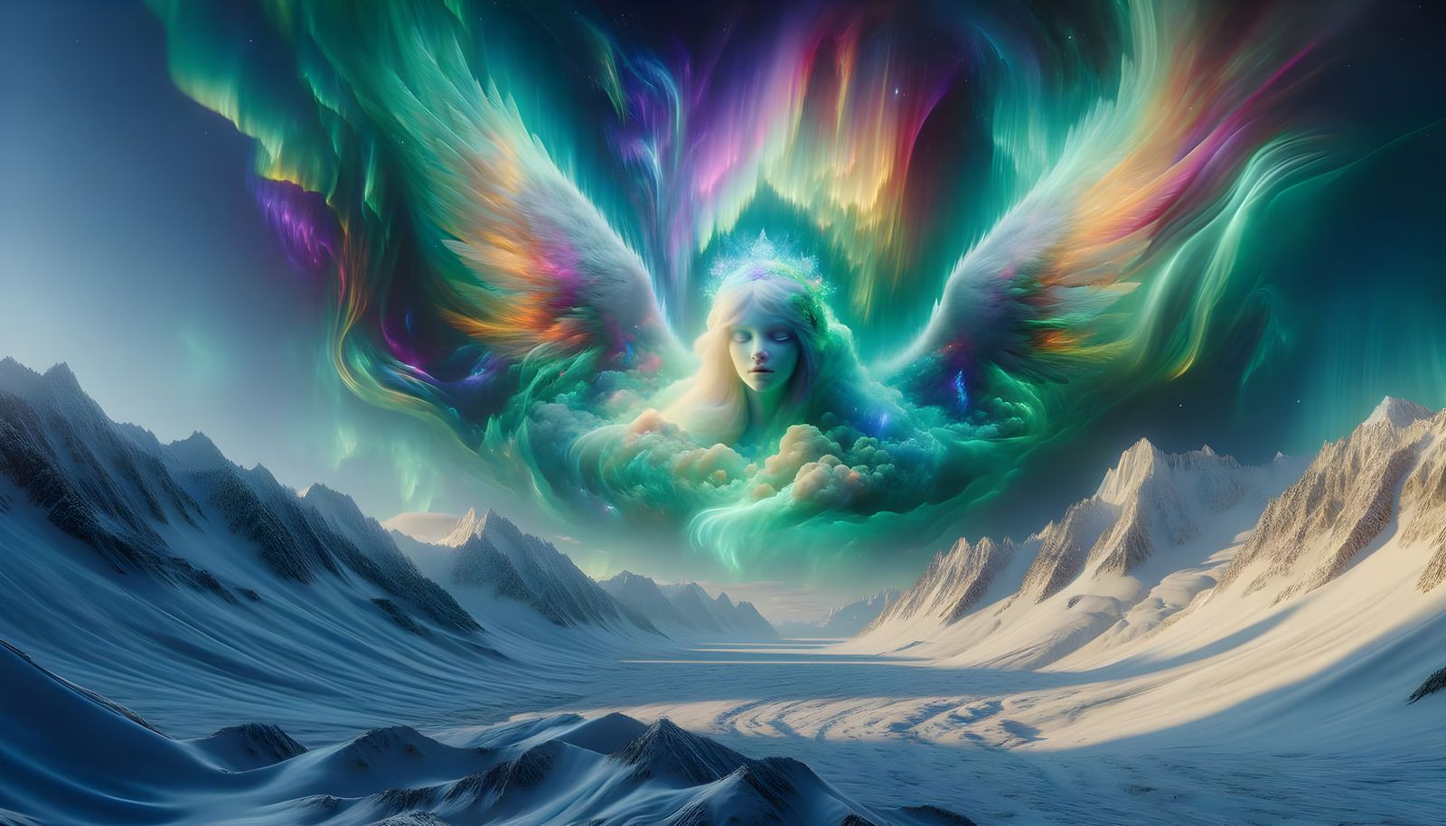 Angel of the Alaskan Winter Solstice in Iridescent Fashion
