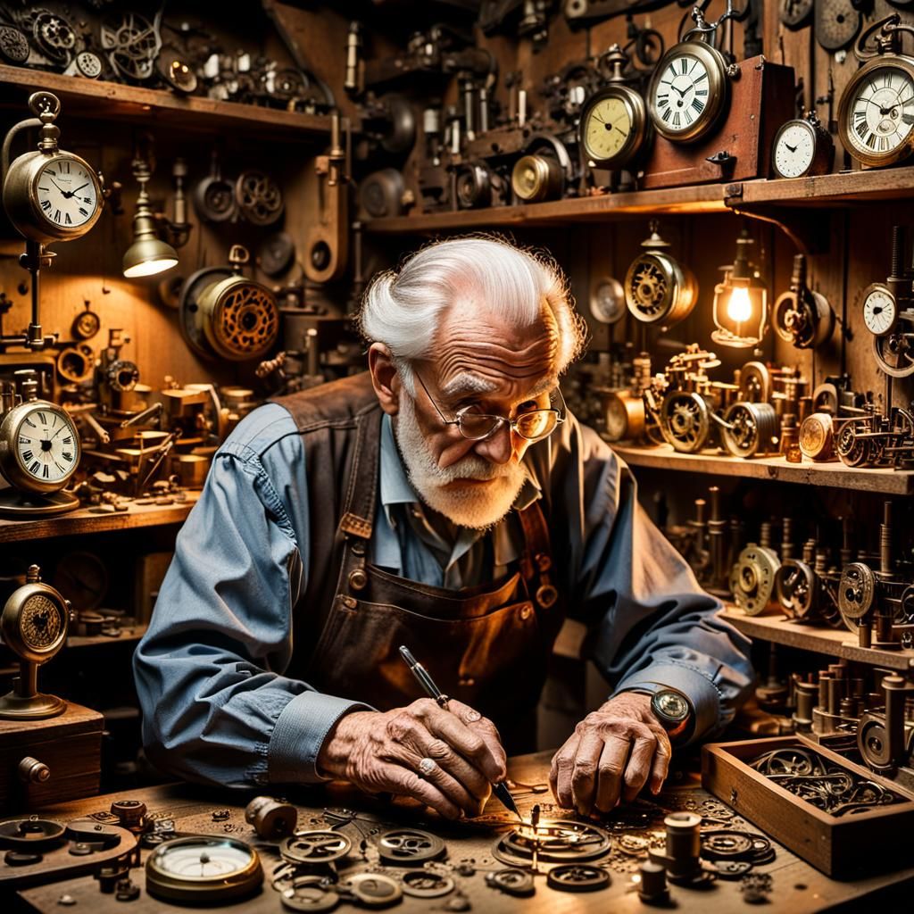 Cozy Watchmaker's Workshop: 3D Digital Art