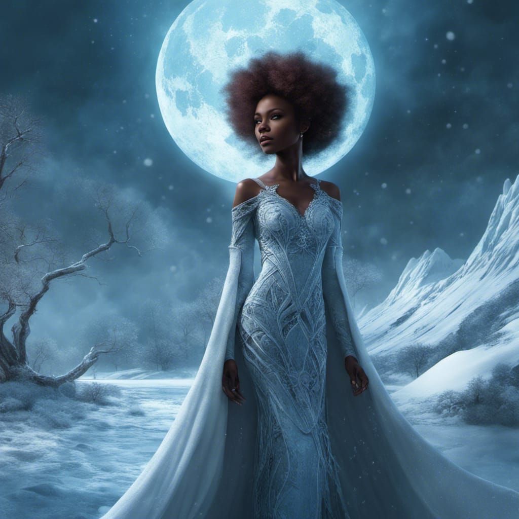 Ethereal Beauty: Woman in Ice Dress, Fantasy Art