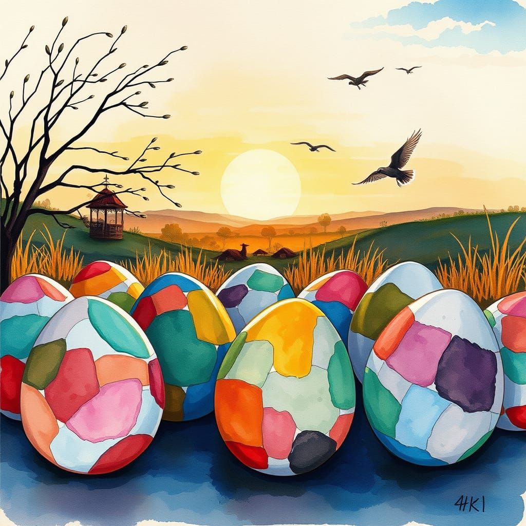 Vibrant Easter Egg Collection in Whimsical Watercolor