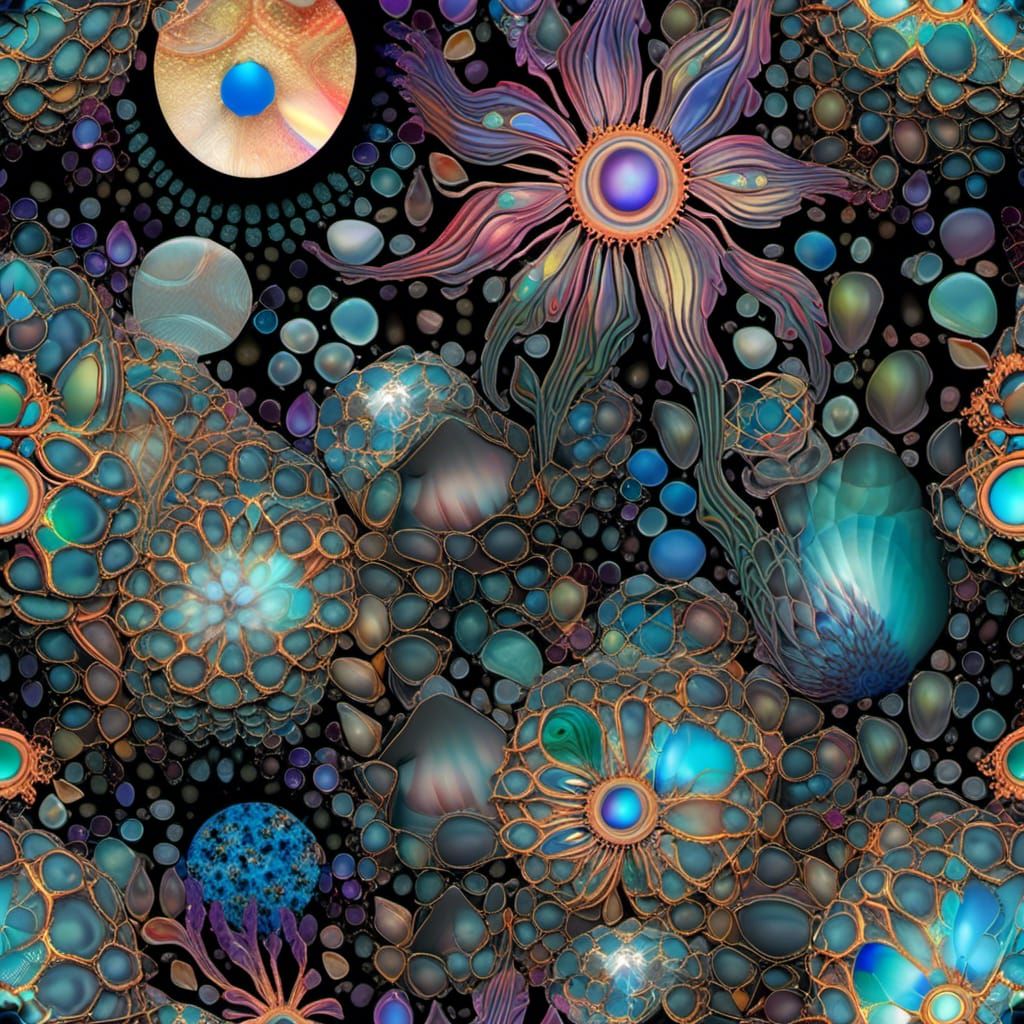 Abstract Still Life with Crystals and Zentangle Patterns