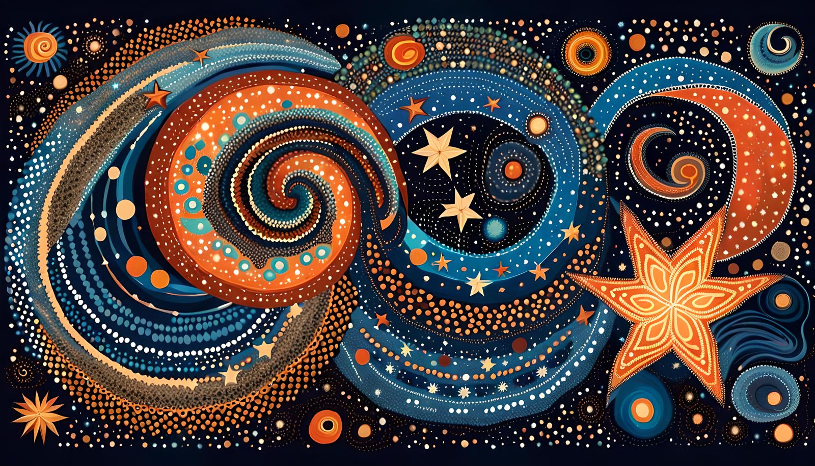 Aboriginal Dotted Stars in Cosmic Maelstrom