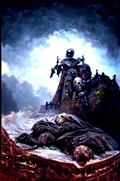Knight Atop Dead: Sinister Oil Painting