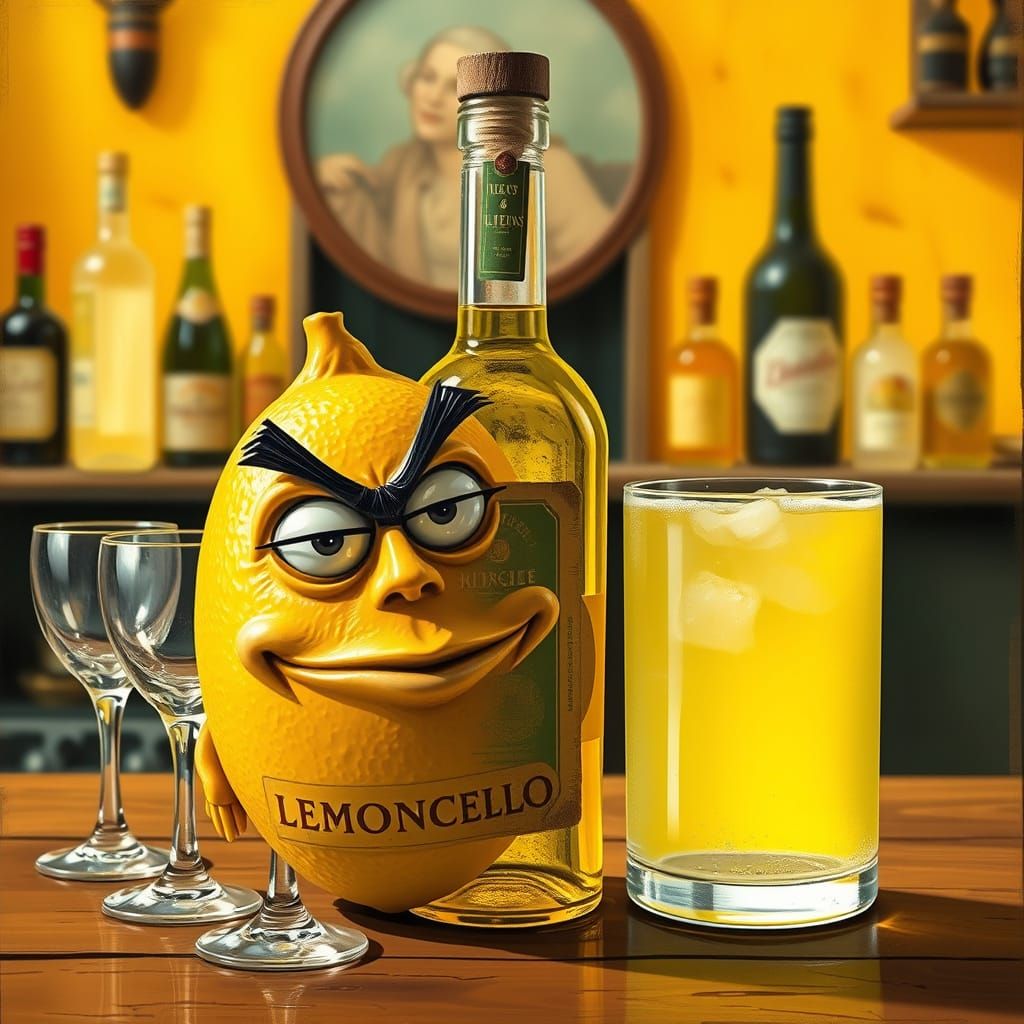 Whimsical Lemon Enjoys Limoncello in a Vintage Italian Bar