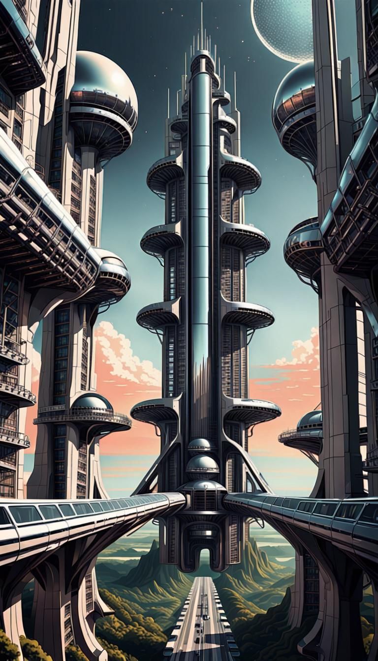 Futuristic Alien Space Elevator in Chrome Style