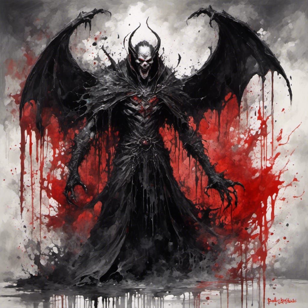 Evil Vampire in Misty Swamp with Ink Drip Effect