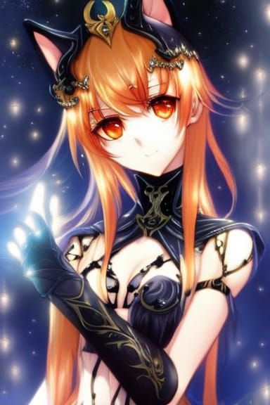 Fox Flutist in Gothic Dress: Astral Anime Illustration