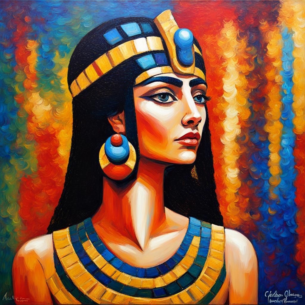 Cleopatra Portrait in Neo-Impressionist Acrylic