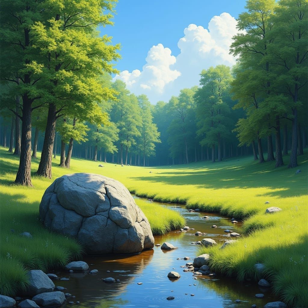 Sunlit Stone in Forest Clearing