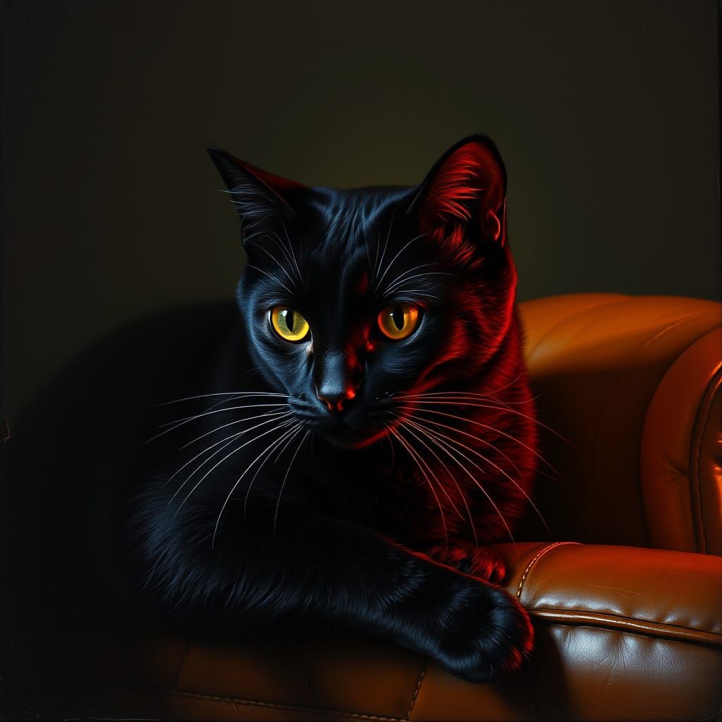 Cat in Leather Glows in Dramatic Light