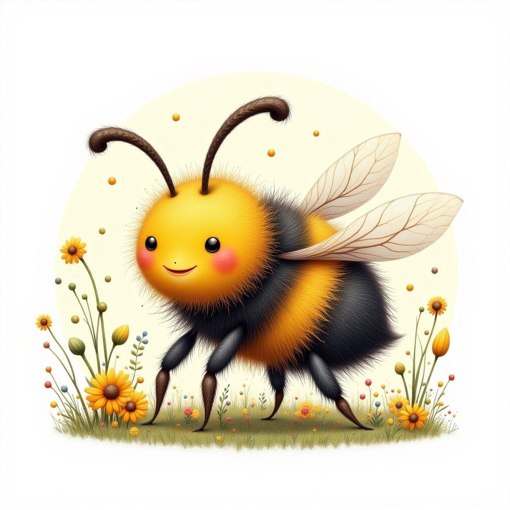 Whimsical Bumblebee Drawing in Vibrant Colors