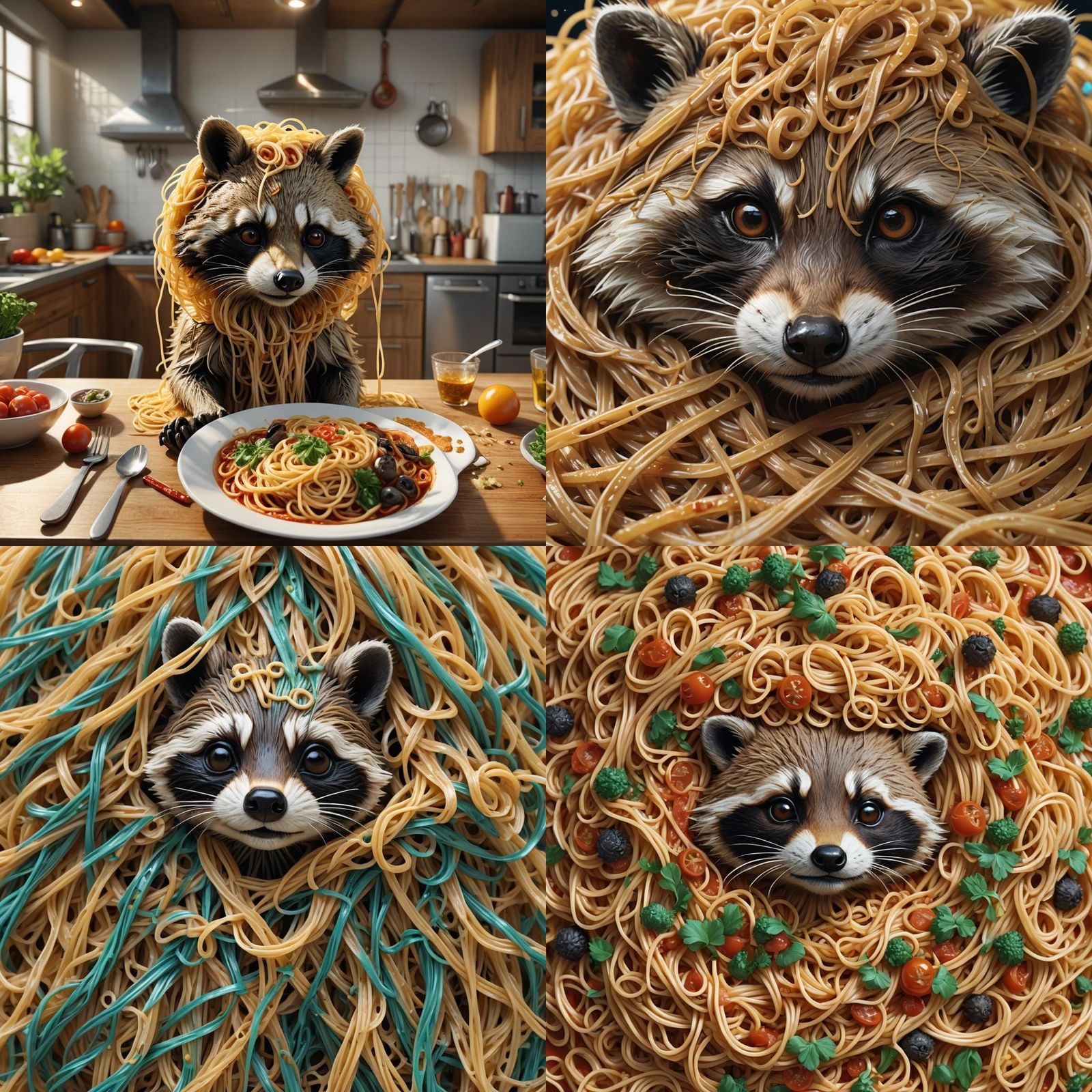 Spaghetti Raccoon Head in 3D Anime Style