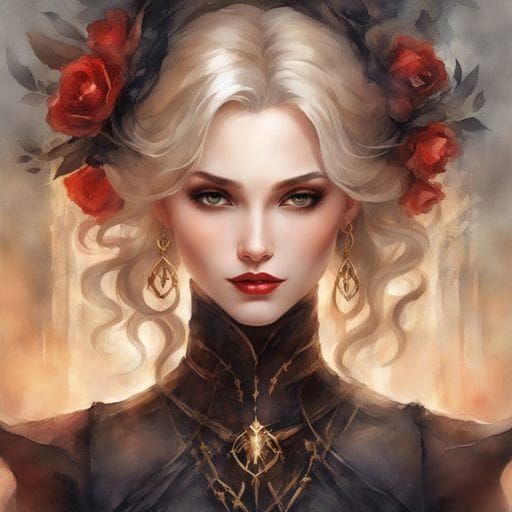 Beautiful Gothic Mistress Portrait in Watercolor Style