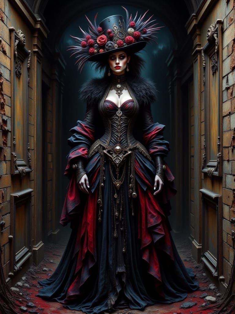 Eerie Woman Morphing Into Skeleton, Gothic Elegance