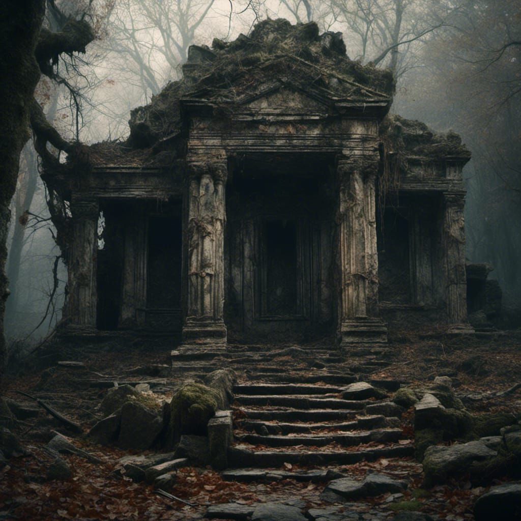 Ruined Stone Temple in Dark Fantasy Style