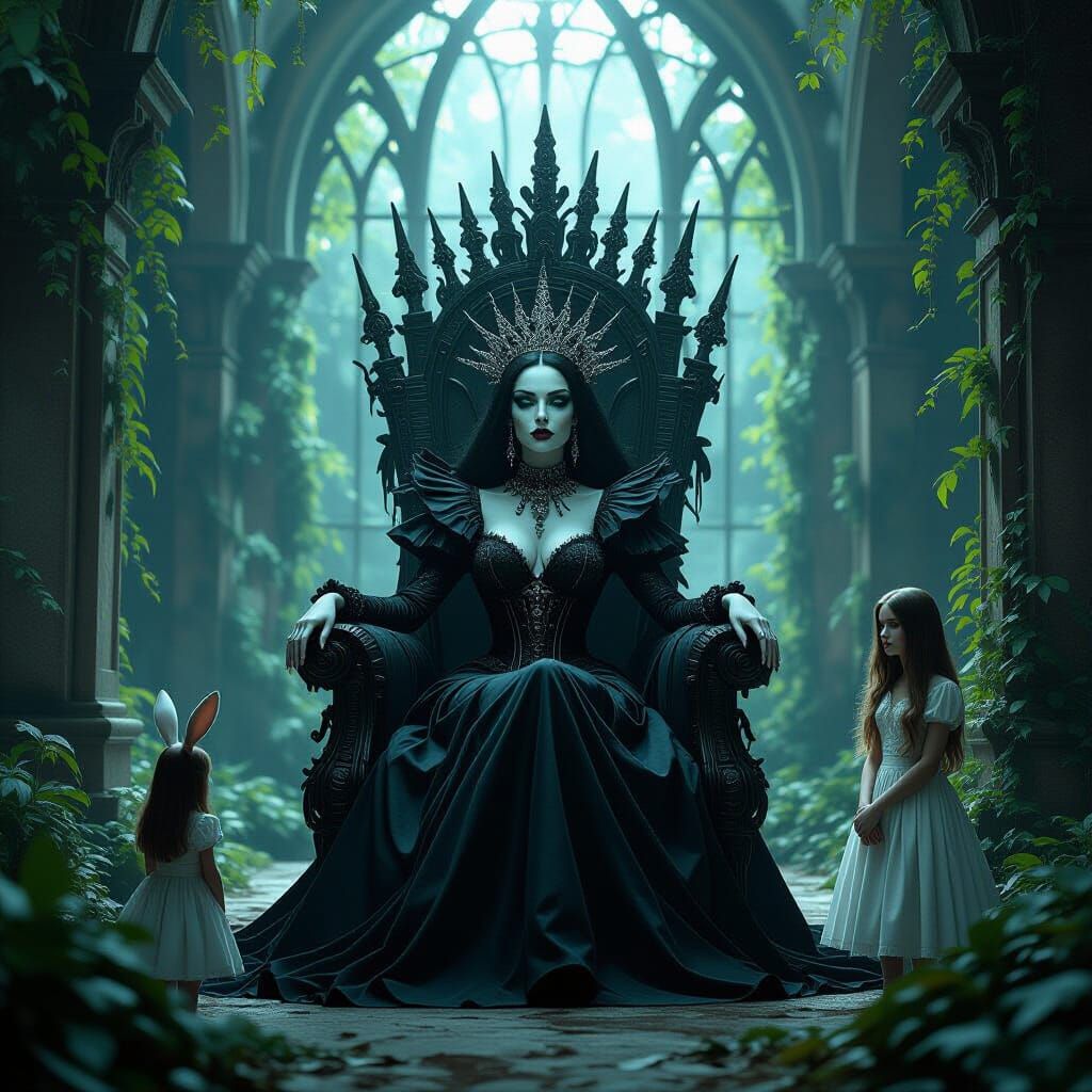 Gothic Queen with Lady Gaga's Face in Biomechanical Atrium