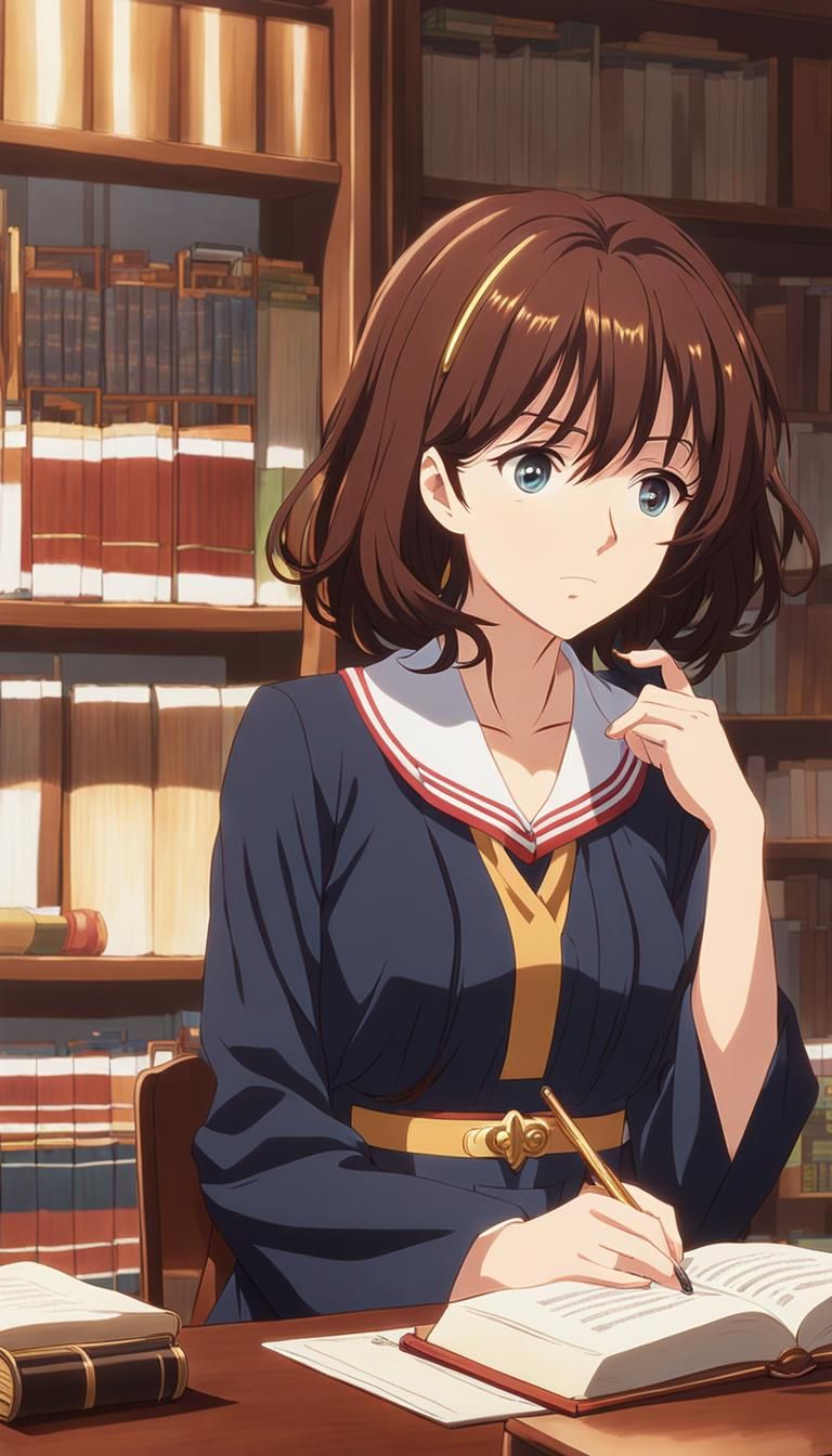 Oumae Kumiko Studying: Anime-Style Portrait