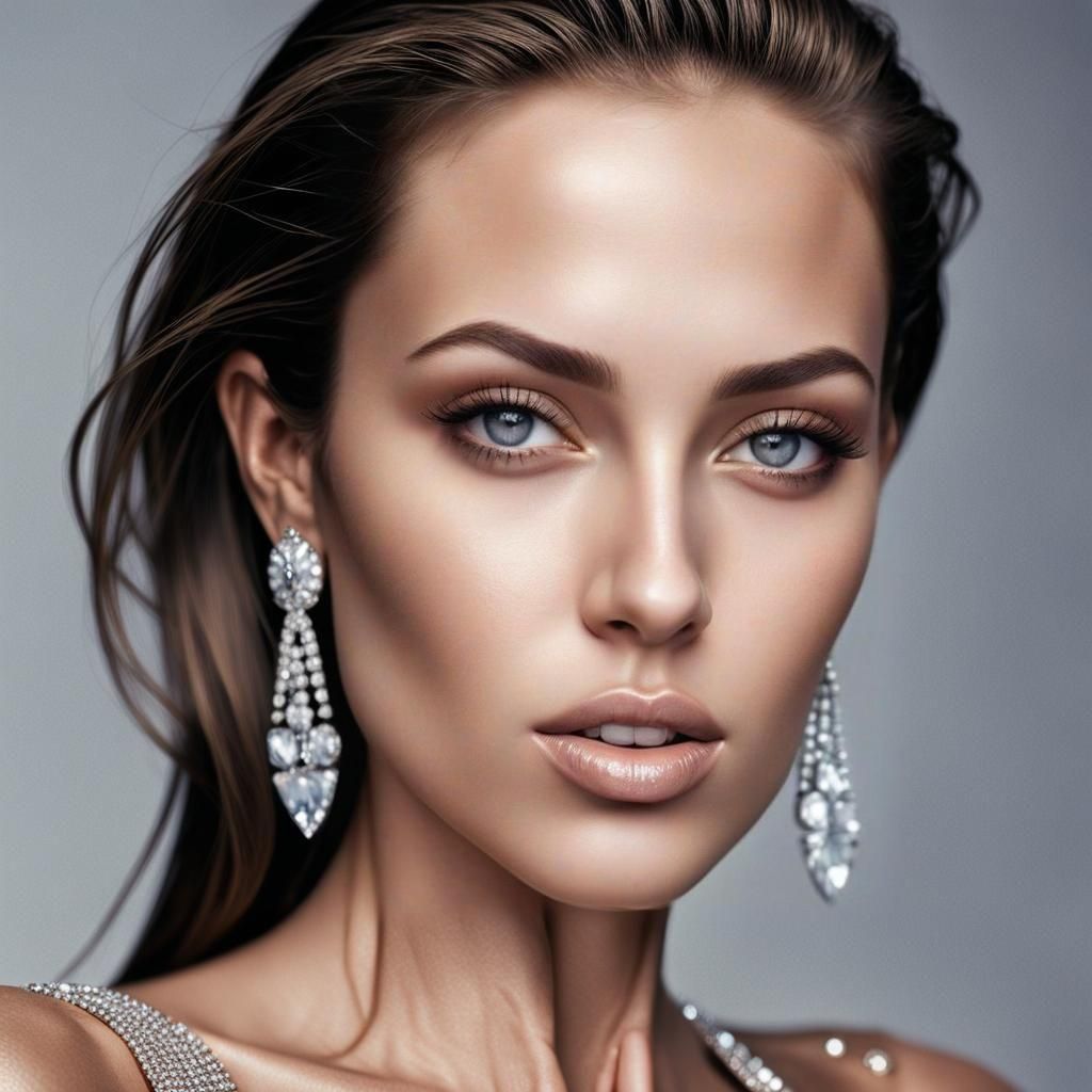 Stunning Woman in Diamond Bikini: Hyperrealistic Photo