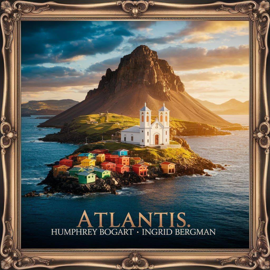 Atlantis Movie Poster with Volcanic Island