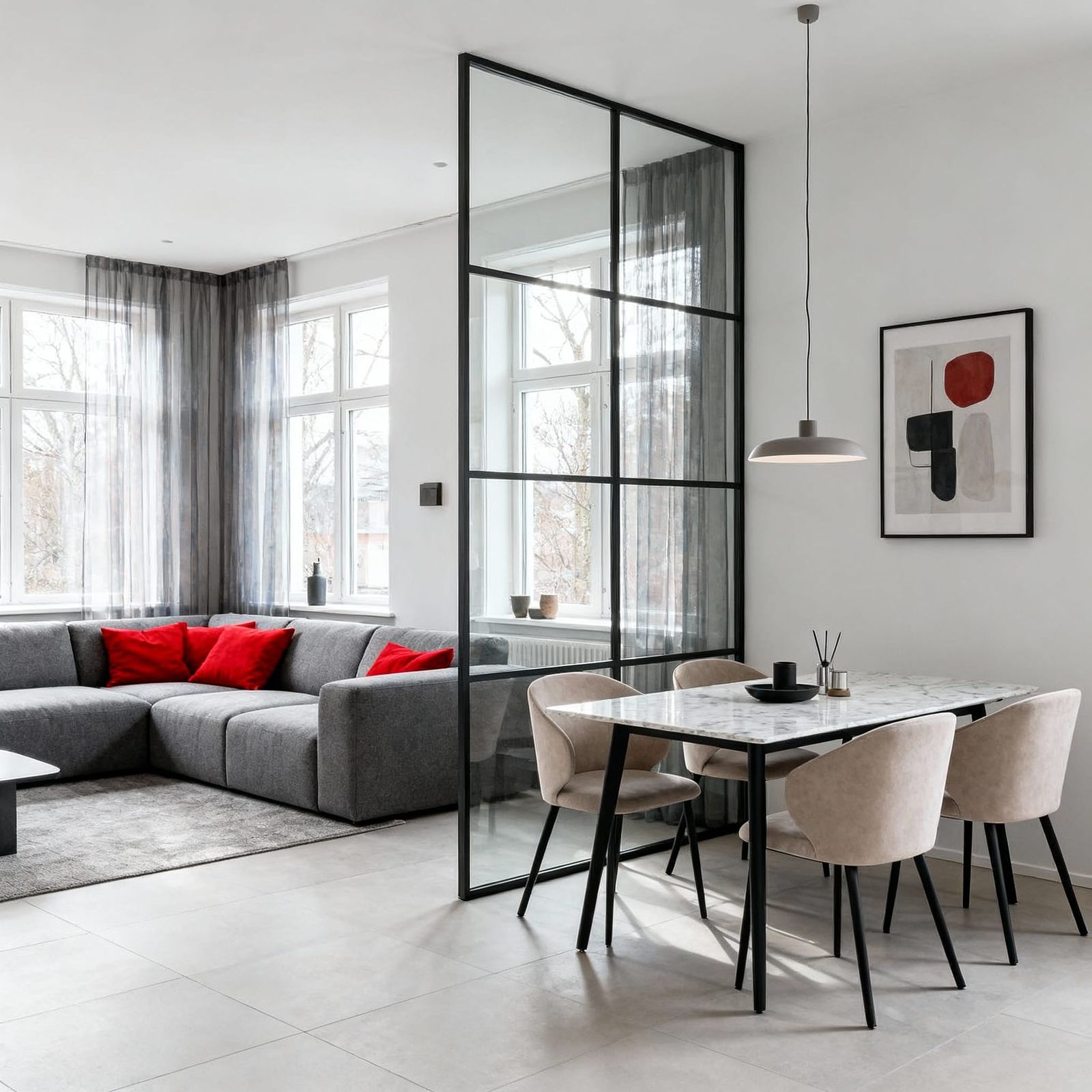 Modern Open-Plan Living Space with Dining Area