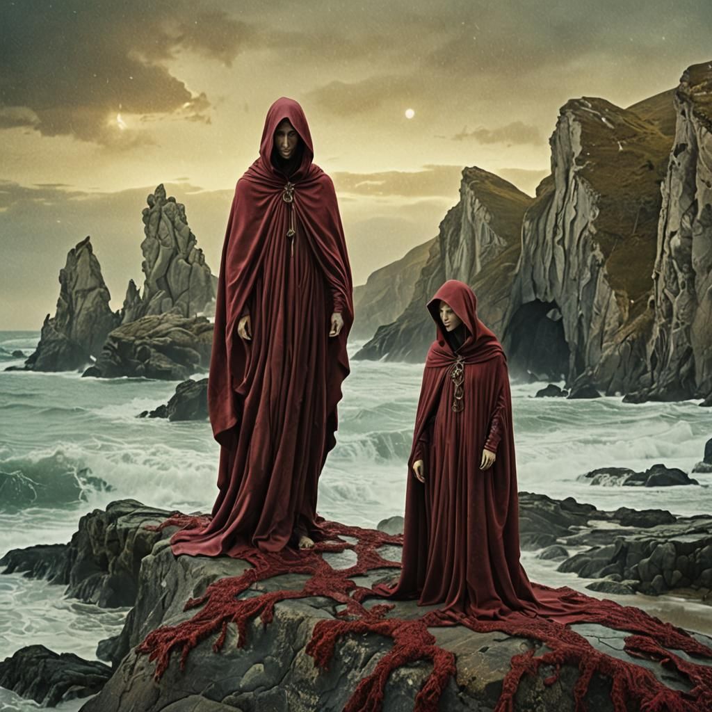 Burgundy Priestess of the Sea: Surreal Digital Art