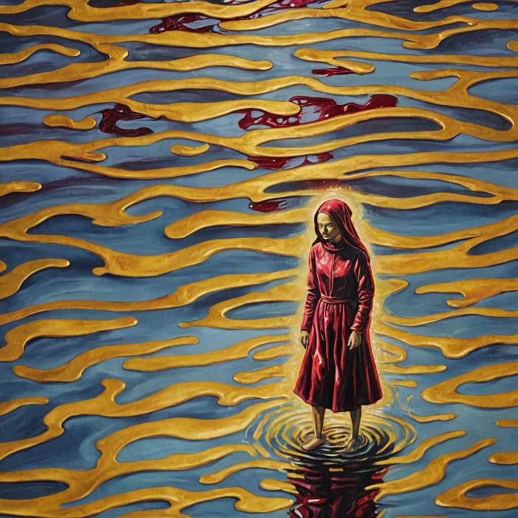 Burgundy Priestess of the Sea: Surreal Oil Portrait