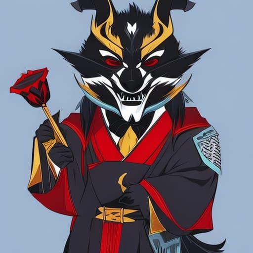 Anime Style Hannya Badger Hybrid in Dark Fantasy