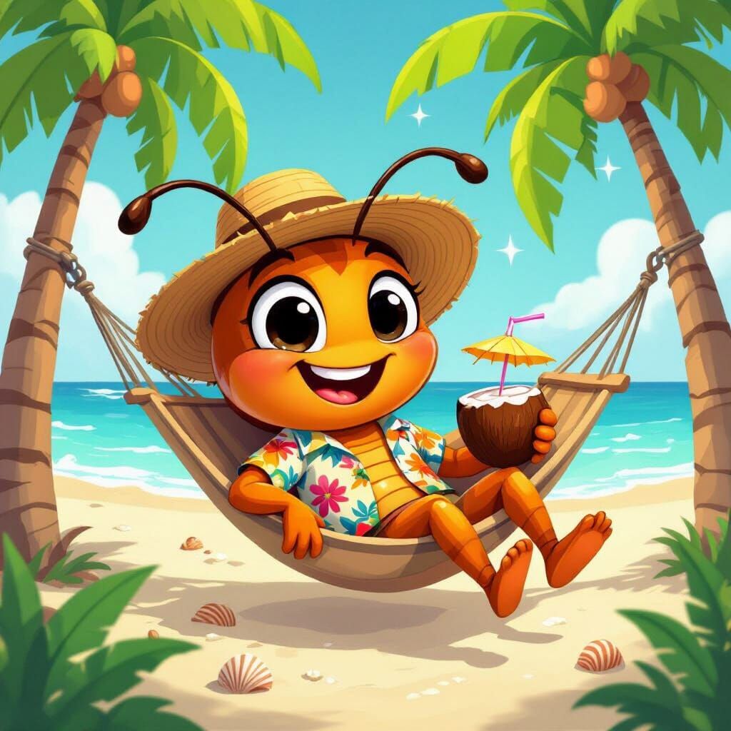 Cartoon Ant on Vacation in Vector Style