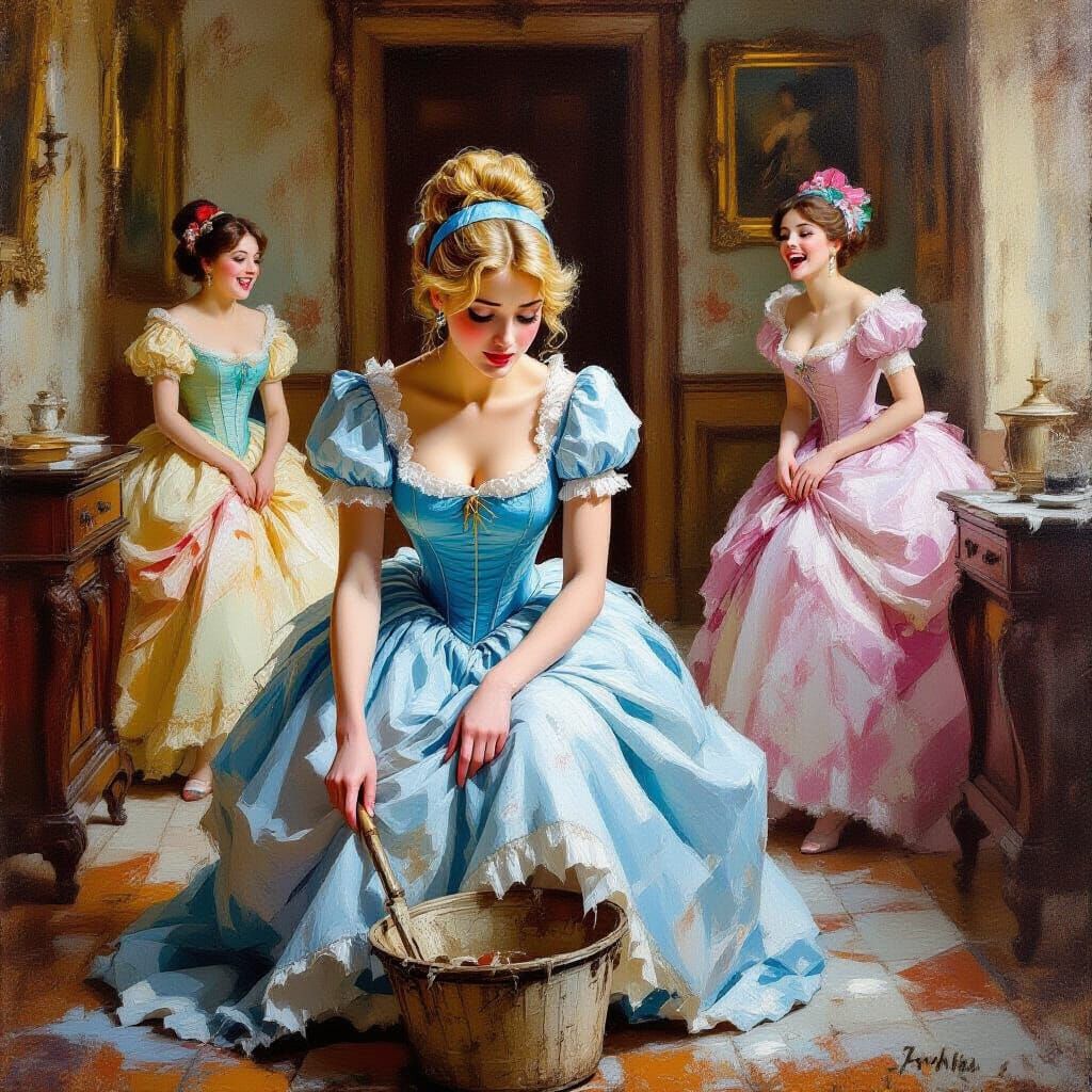 Cinderella Cleaning Halls, Mocked by Stepsisters in Regency ...