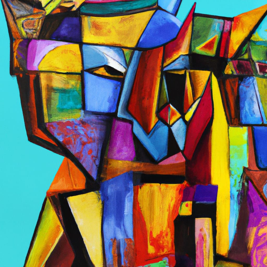 Vibrant Abstract Cubist Artwork: Human Emotion and Form