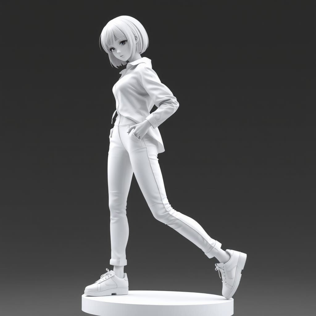 Dynamic Woman Statue in 3D Anime Style