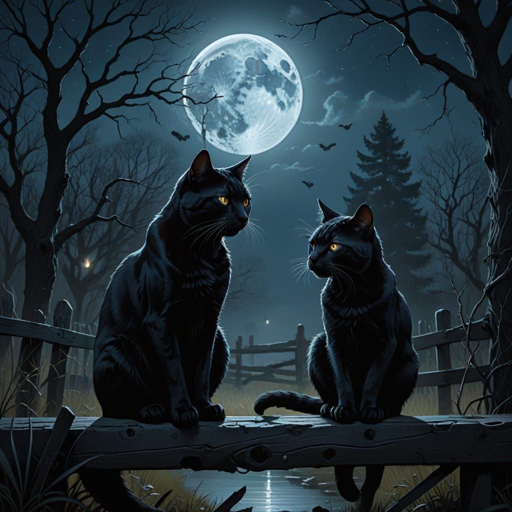 Black Cat Reflects as Tiger in Ethereal Moonlight
