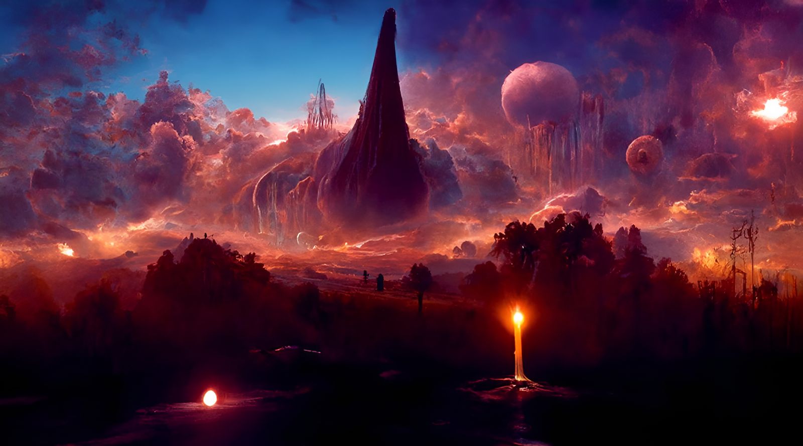 Colorful Fantasy Landscape Illustration in Expressionist Sty...