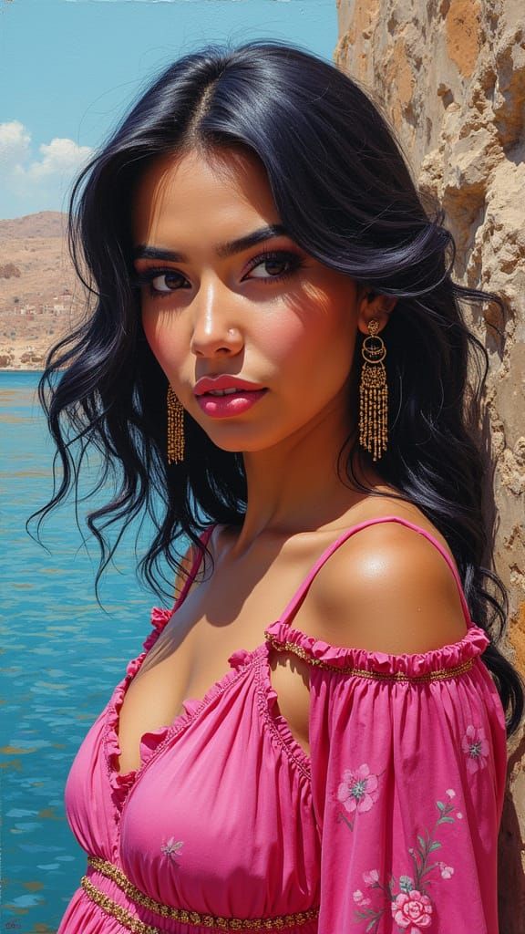 Beautiful Woman in Polychromatic Oil Painting Style